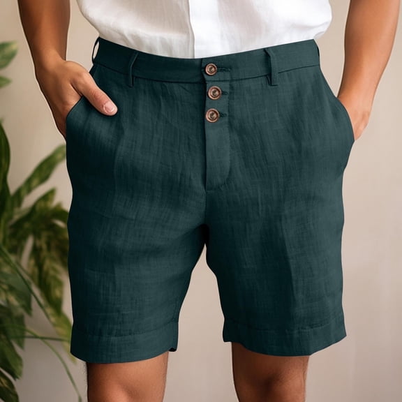 Juslio Men Shorts Zipper Casual Pockets Loose Comfy Cotton Linen Solid Mens Shorts Athletic