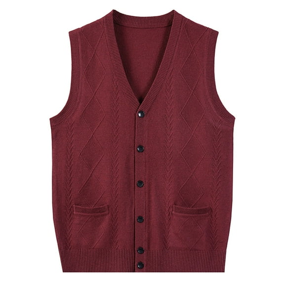 Juslio Men Sweaters Cardigans Sweaters vests Solid Crew Neck Sleeveless Knit Wine