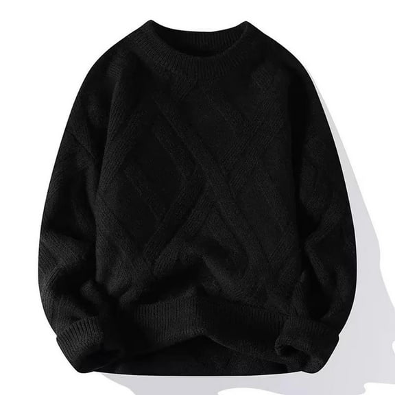 Juslio Men Sweaters Pullovers Men Tops Solid Crew Neck Long Sleeve Knit Black