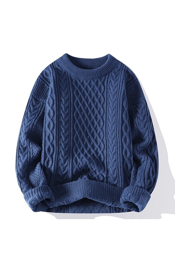 Men Sweaters Pullovers Men Tops Solid Crew Neck Long Sleeve Knit Blue