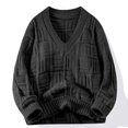 thumbnail image 1 of Juslio Men Sweaters Pullovers Sweaters Solid V Neck Long Sleeve Fashion Black, 1 of 4
