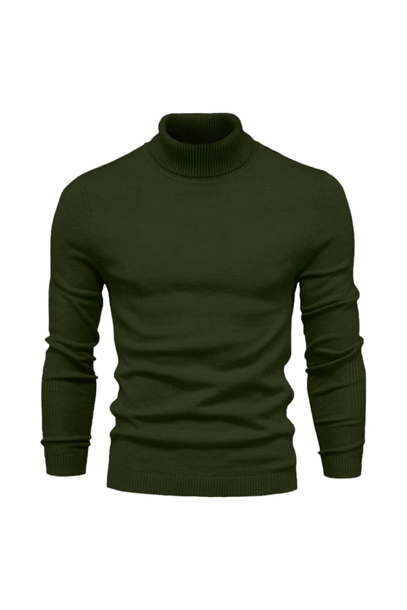 Men Sweaters Pullovers Turtlenecks Solid High Neck Long Sleeve Fashion Army Green
