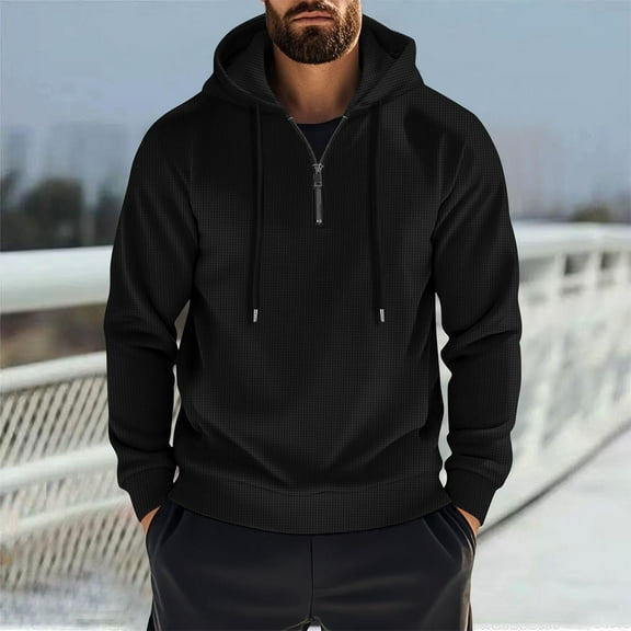 Juslio Mens Hoodies Mens Sweatshirts Zipper Outerwear Casual Long Sleeve Black