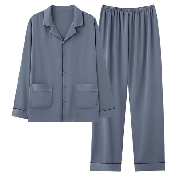 Juslio Mens Pajama Sets Button Collar with Pockets Plus Size Long Sleeve Tops and Pants 2-Piece Matching Pajamas Sets 3XL