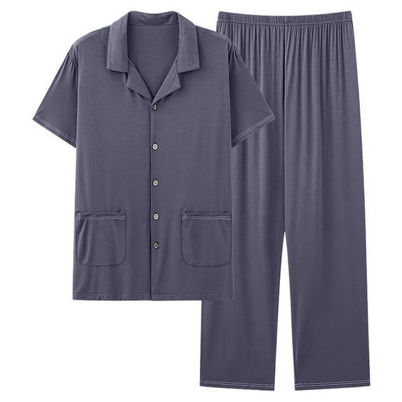 Juslio Mens Pajama Sets Short Sleeve Plus Size Homewear Modal Tops and Pants Fashion 2 Piece Matching Pajamas Sets 4XL