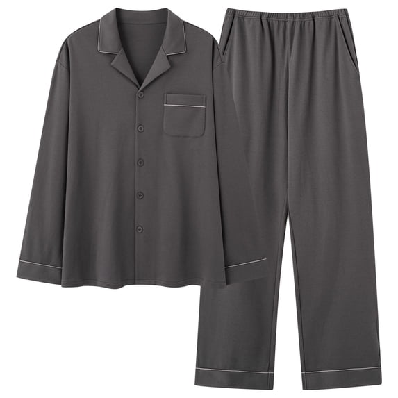 Juslio Mens Pajamas Button Collar with Pockets Plus Size Long Sleeve Tops and Pants 2-Piece Matching Pajamas Sets 3XL