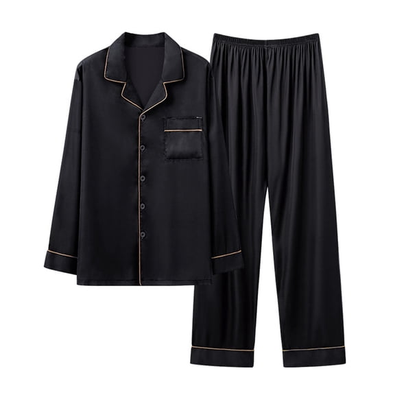 Juslio Mens Pajamas Button Collar with Pockets Plus Size Long Sleeve Tops and Pants 2-Piece Matching Pajamas Sets L