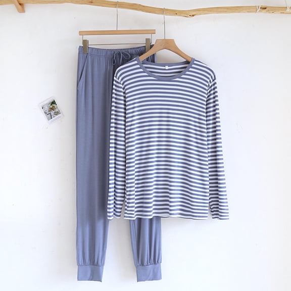 Juslio Mens Pajamas Solid Crewneck Plus Size Long Sleeve Tops and Pants 2-Piece Matching Pajamas Sets 3XL