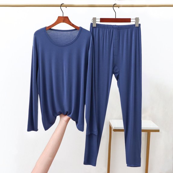 Juslio Mens Pajamas Solid V-Neck Modal Long Sleeve Tops and Pants 2-Piece Matching Pajamas Sets 3XL