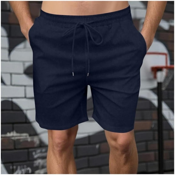 Juslio Mens Shorts Mid waist Casual Pockets Loose Comfy Cotton Linen Solid Cargo Shorts for Men