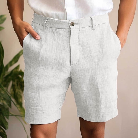 Juslio Mens Shorts Zipper Cotton Linen Buttons Casual Pockets Loose Comfy Cargo Shorts for Men