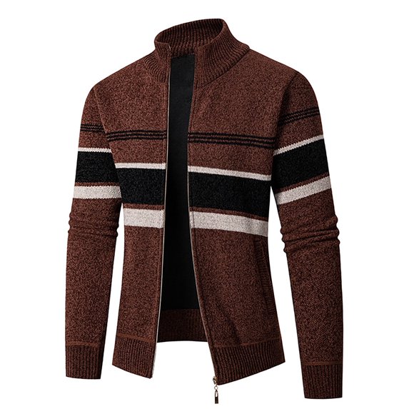 Juslio Mens Sweaters Cardigans Outerwear Color Block Crew Neck Long Sleeve Knit Coffee