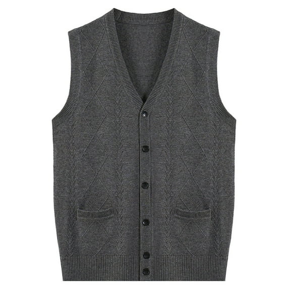 Juslio Mens Sweaters Cardigans Sweaters vests Solid Crew Neck Sleeveless Knit Dark Gray