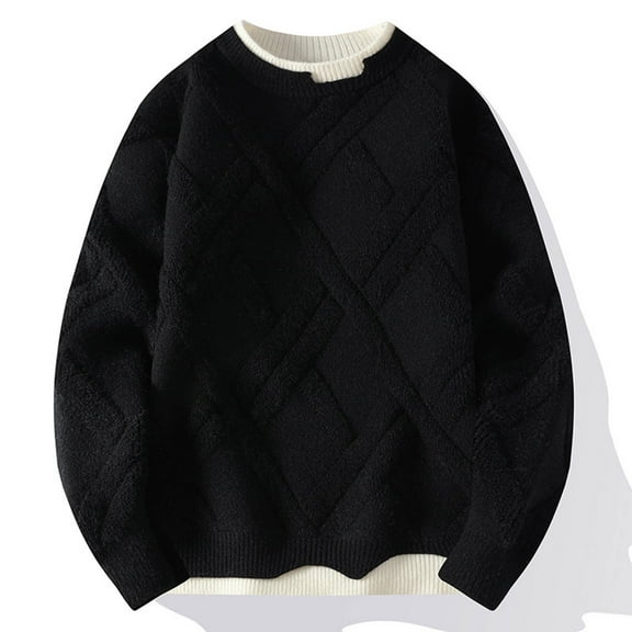 Juslio Mens Sweaters Pullovers Men Tops Solid Crew Neck Long Sleeve Knit Black