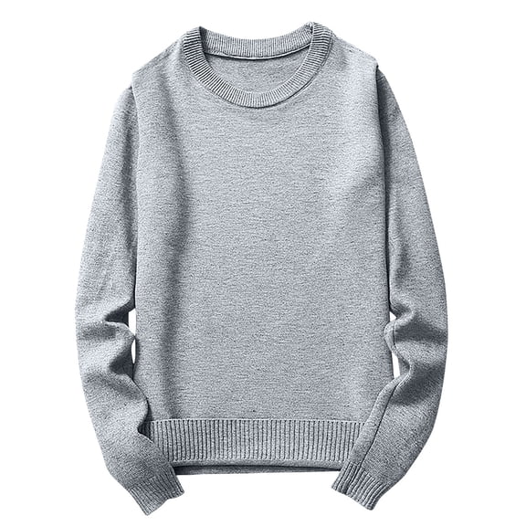 Juslio Mens Sweaters Pullovers Men Tops Solid Crew Neck Long Sleeve Knit Gray