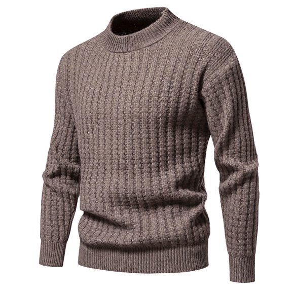 Juslio Mens Sweaters Pullovers Mens Tops Solid Crew Neck Long Sleeve Knit Coffee