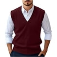 thumbnail image 1 of Juslio Mens Sweaters Pullovers Sweaters Solid V Neck Sleeveless Knit Wine, 1 of 7