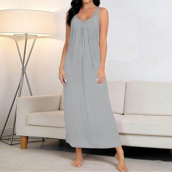 Juslio Nightgowns for Women Loose Lace Trim Homewear Dress Sexy Sleep Loungewear Long Nightgown Gray M