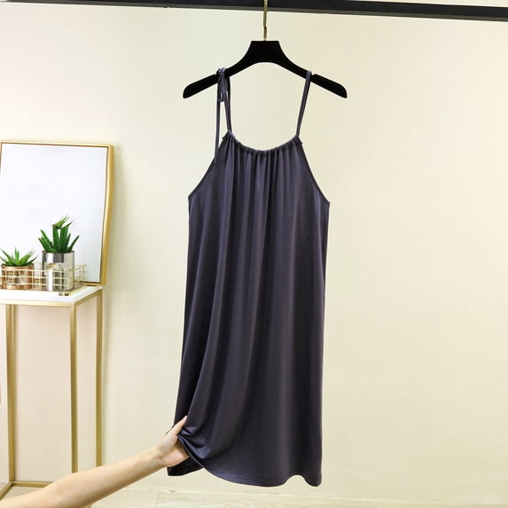 Juslio Nightgowns for Women Loungewear Adjustable Tie Dress Sleep Solid Thin Homewear Dress Loose Halter Nightgown Gray XXL