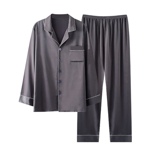 Juslio Pajamas for Men Button Collar with Pockets Plus Size Long Sleeve Tops and Pants 2-Piece Matching Pajamas Sets 4XL