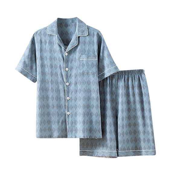 Juslio Pajamas for Men Short Sleeve Fashion Plaid Tops and Shorts Homewear 2 Piece Matching Pajamas Sets M