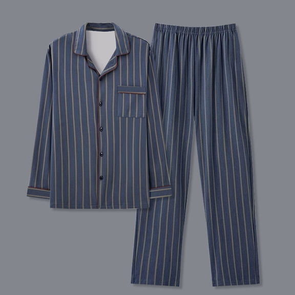 Juslio Pajamas for Men Solid Collar Plus Size Long Sleeve Tops and Pants 2-Piece Matching Pajamas Sets 3XL