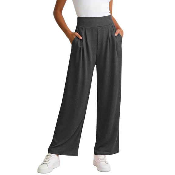 Juslio Pants for Women Casual Comfortable High Waist with Pockets Wide-Leg Pants
