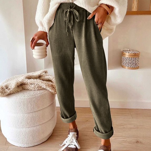 Juslio Pants for Women Comfortable Vintage Corduroy High Waist Casual Straight Pants