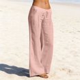 thumbnail image 1 of Juslio Pants for Women Drawstring Linen Ruched Bottom Comfortable High Waist with Pockets Straight Pants, 1 of 6