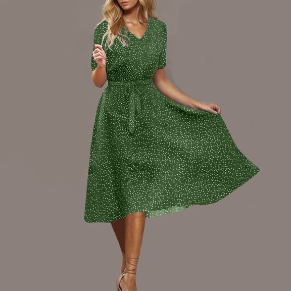 Juslio Plus Size Dresses Women Polka Dot Summers V-Neck Short Sleeve Fashion Womens Dresses Dark Blue XXXL