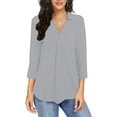 thumbnail image 1 of Juslio Plus Size Tops Women Shirts 3/4 Sleeve Solid Color Tops V Neck Casual Blouses Gray L(US:8), 1 of 6