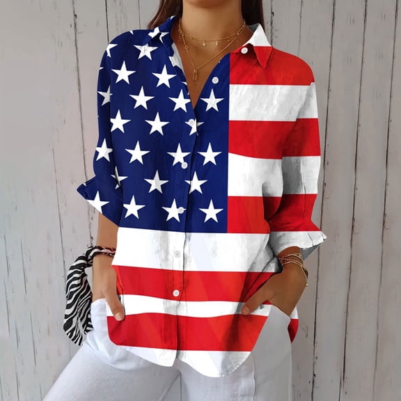 Juslio Blouses for Women Long Sleeve Shirts Button Casual V Neck Tops Blouses Red M