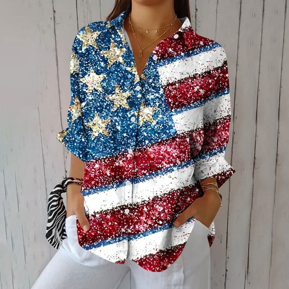 Juslio Blouses for Women Long Sleeve Shirts Button Tops V Neck Casual Blouses Red L