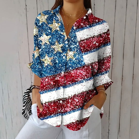 Juslio Blouses for Women Long Sleeve Shirts Button Tops V Neck Casual Blouses Red L