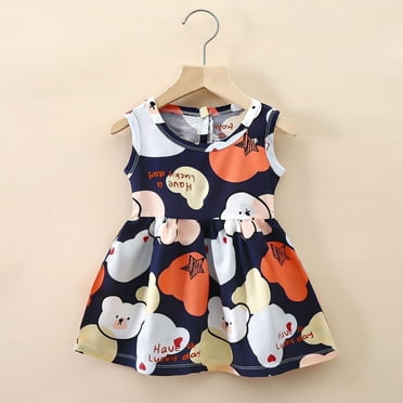 Juslio Dresses for Girls Black Round Neck Kids Clothing Short Sleeve Print Girls Dress