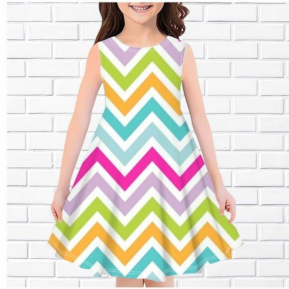 Juslio Girls Dresses Black A-Line Drop Shoulder Clothes Sleeveless Print Little Girl Dresses 13 Years Black