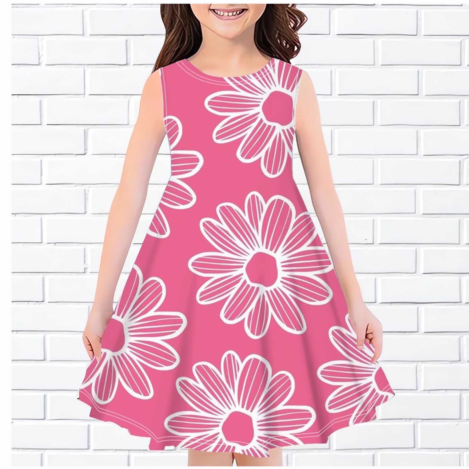 Juslio Girls Dresses Black A-Line Drop Shoulder Clothes Sleeveless Print Little Girl Dresses 13 Years Black