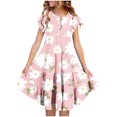 thumbnail image 1 of Juslio Princess Dresses for Girls With Pocketss Kids Clothes Short Sleeve Print Ruffle Little Girl Dresses, 1 of 5