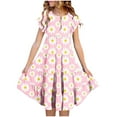 thumbnail image 1 of Juslio Princess Dresses for Girls With Pocketss Kids Clothes Short Sleeve Print Ruffle Little Girl Dresses, 1 of 6