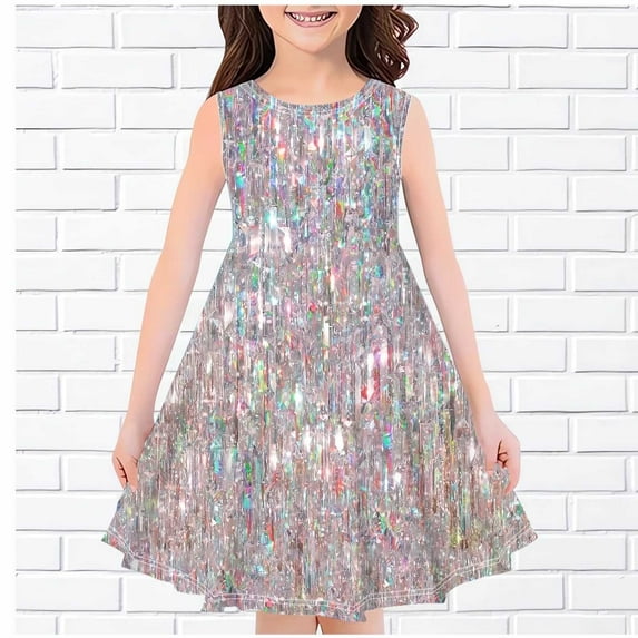 Juslio Girls Dresses Black A-Line Drop Shoulder Clothes Sleeveless Print 13 Years Black Girls Dress