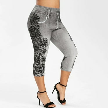 Juslio Women Pants Running Print Elastic Yoga High Waisted Sweat Black Plus Size Leggings
