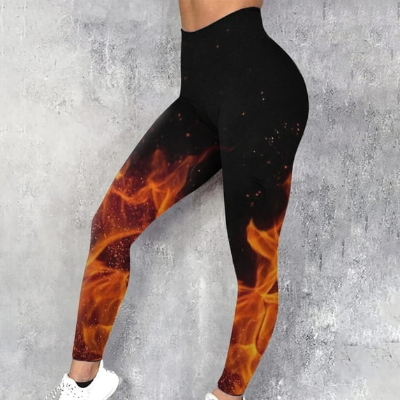 Juslio Womens Pants Print Elastic Yoga High Waisted Sweat Running Orange Leggings for Women