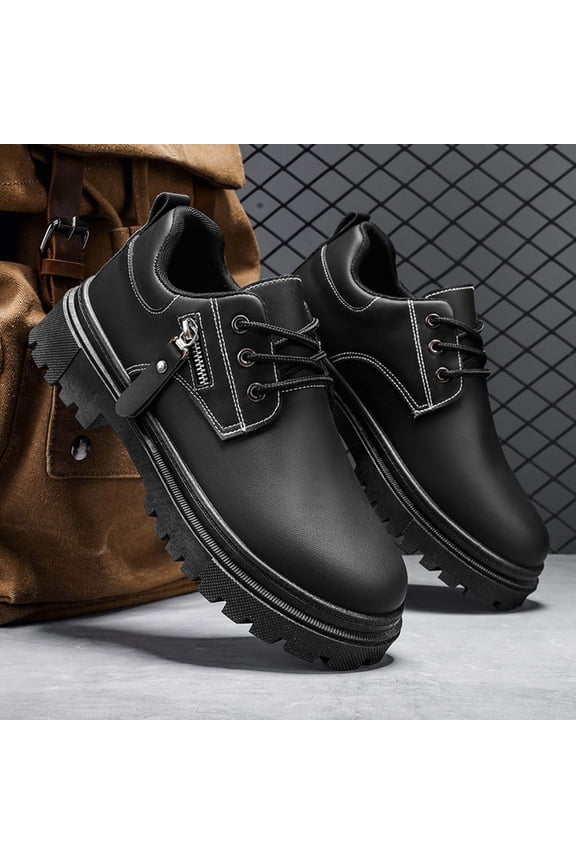 Shoes Men Lightweight Casual Business Fashion Breathable Comfortable Block Heel Round Toe Cargo Shoes