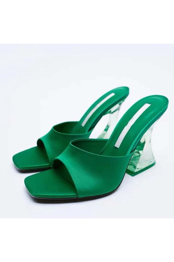 Juslio Shoes for Women Women Transparent High Heels Coarse Following One Line Shape High-heeled Shoes