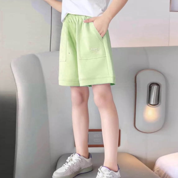 Juslio Shorts for Girls Breathable Solid Cotton Shorts Casual Elastic Waist Shorts Sizes 12