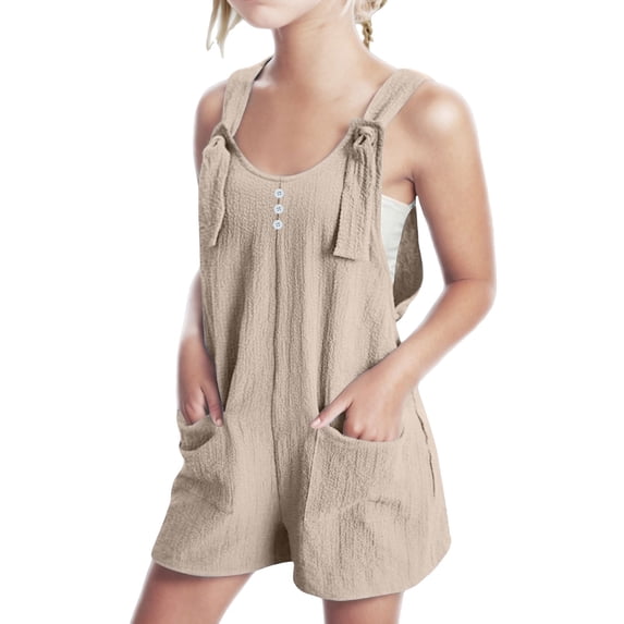 Juslio Shorts for Girls Breathable Solid Jumpsuits Rompers Casual Elastic Waist Shorts Sizes 5