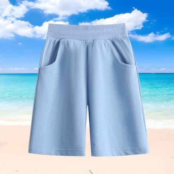 Juslio Shorts for Girls Breathable Solid with Pockets Cotton Shorts Casual Elastic Waist Shorts Sizes 100