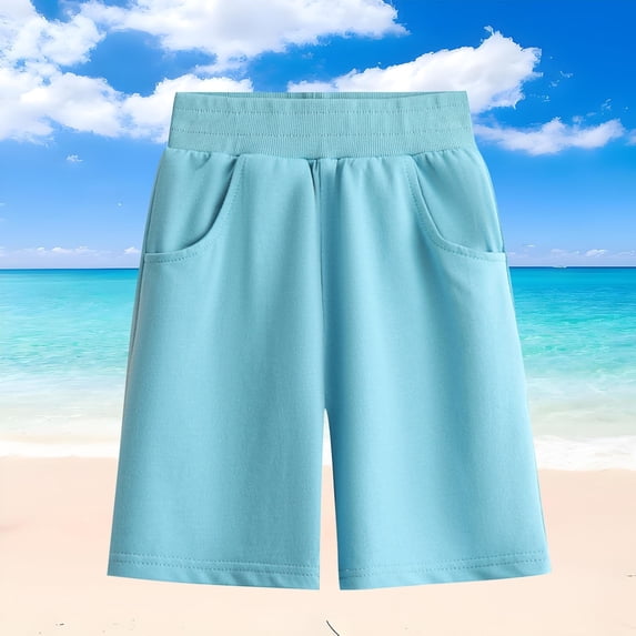 Juslio Shorts for Girls Breathable Solid with Pockets Cotton Shorts Casual Elastic Waist Shorts Sizes 130