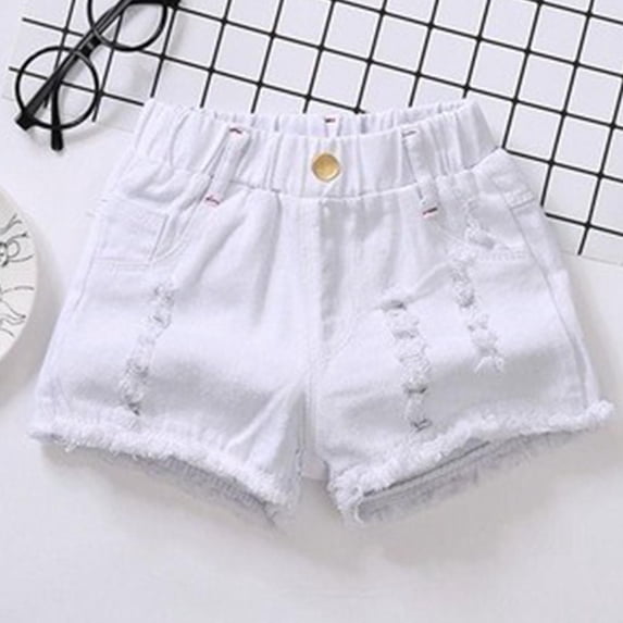 Juslio Shorts for Girls Breathable Solid with Pockets Denim Shorts Casual Elastic Waist Jeans Shorts Sizes 4XL