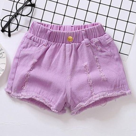 Juslio Shorts for Girls Breathable Solid with Pockets Denim Shorts Casual Elastic Waist Jeans Shorts Sizes 5XL